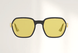 Lunettes de luxe de soleil Dyades dorée - Verre jaune clair biseau - Décor Masque Gris - Vue face