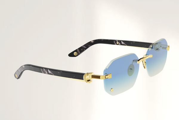 Lunettes de luxe de soleil Dyades dorée - Verre dégradé bleu clair rock - Corne Noire - Vue profil