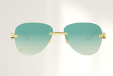 Lunettes de luxe de soleil Dyades dorée - Verre dégradé vert mirage - Corne Blanche - Vue face