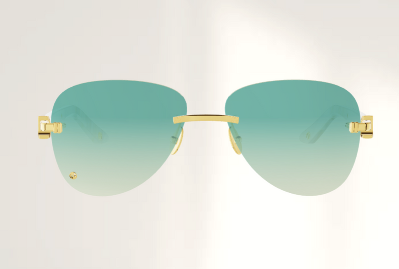 Lunettes de luxe de soleil Dyades dorée - Verre dégradé vert mirage - Corne Blanche - Vue face