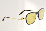 Lunettes de luxe de soleil Dyades dorée - Verre jaune clair biseau - Décor Masque Gris - Vue profil