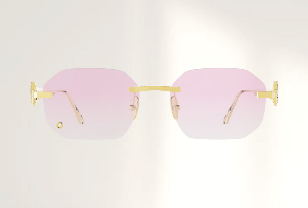 Lunettes de luxe de soleil Dyades or jaune 18ct diamants - Verre dégradé rose clair rock - Vue face