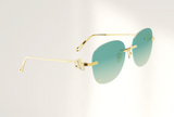 Lunettes de luxe de soleil Dyades or jaune 18ct diamants - Verre dégradé vert coupole - Vue profil