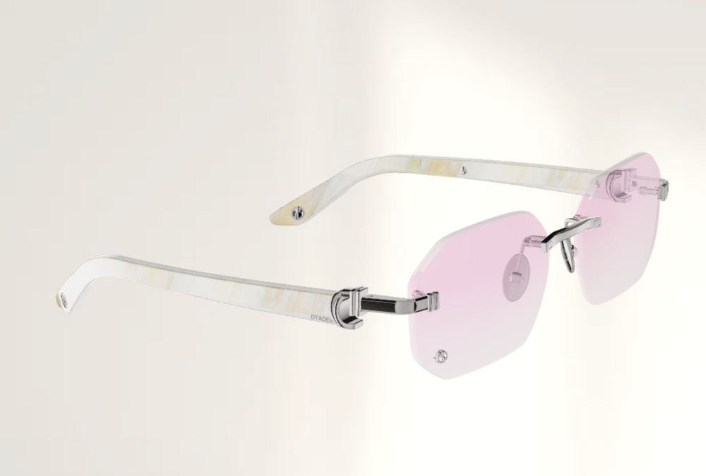 Lunettes de luxe de soleil Dyades palladium - Verre dégradé rose clair rock - Corne Blanche - Vue profil