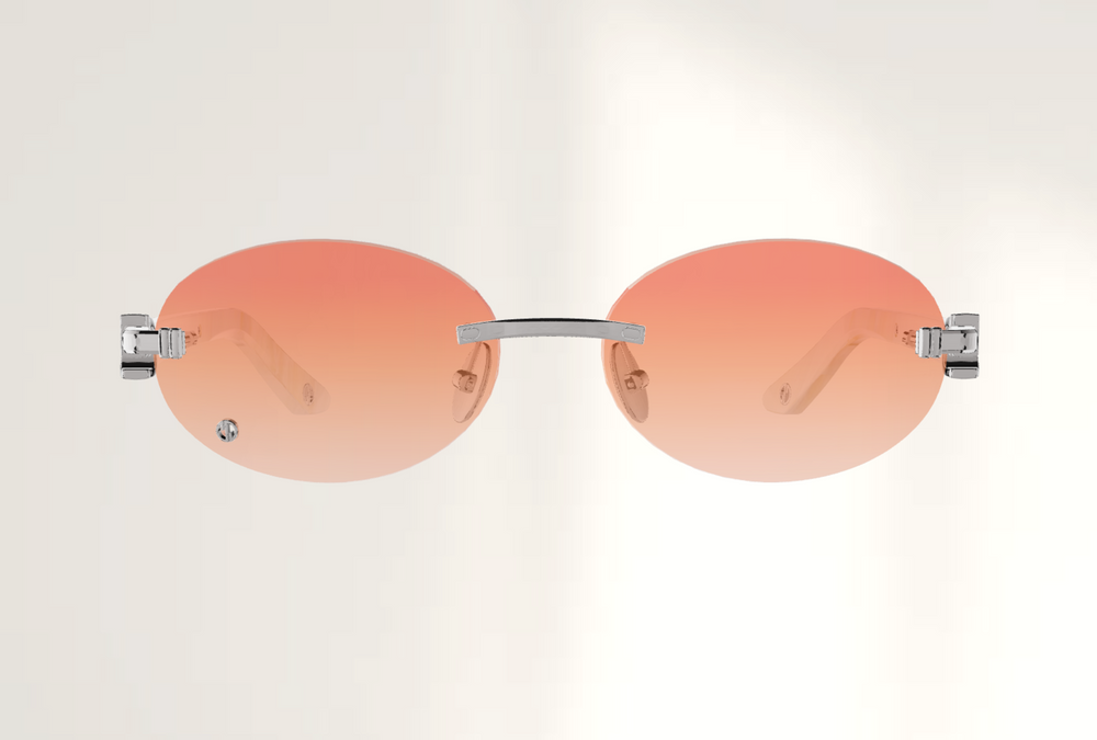 Lunettes de luxe de soleil Dyades palladium - Verre dégradé rouge clair dome - Corne Blanche - Vue face