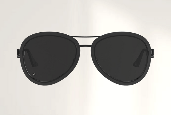 Lunettes de luxe de soleil Dyades PVD noir - Verre gris pilote - Decor verre noir - Vue face