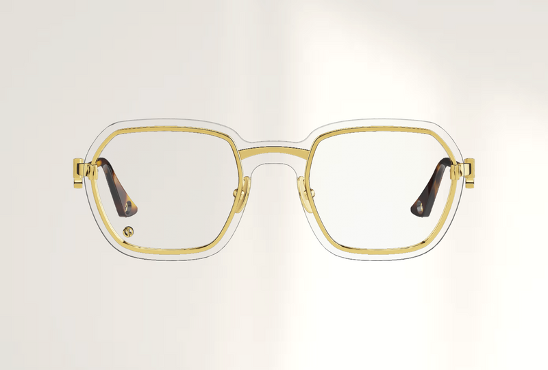 Lunettes de luxe pour écran Dyades dorée - Verre anti-lumière bleue biseau - Décor Masque Tranparent - Vue face