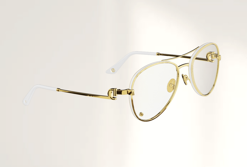 Lunettes de luxe de vue Dyades dorée - Verre optique sans correction concorde - Laque blanche - Vue profil