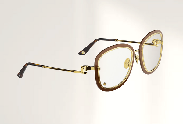 Lunettes de luxe pour écran Dyades dorée - Verre anti-lumière bleue iris - Décor Verre Marron - Vue profil