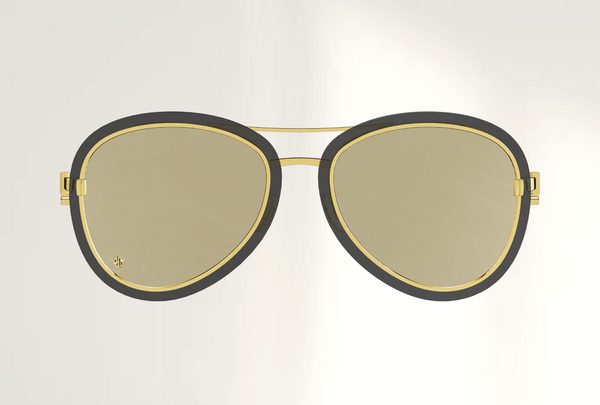 Lunettes de luxe de soleil Dyades doree - Verre miroir bronze pilote - Decor verre gris electrique - Vue face