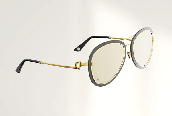 Lunettes de luxe de soleil Dyades doree - Verre miroir bronze pilote - Decor verre gris electrique - Vue profil