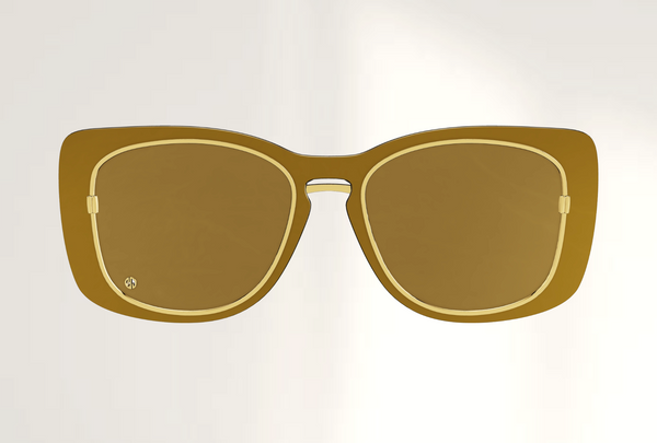 Lunettes de luxe de soleil Dyades doree - Verre miroir bronze rondes - Decor masque dore - Vue face