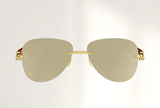 Lunettes de luxe de soleil Dyades doree - Verre miroir dore clair pilote - Bois Bubinga - Vue face