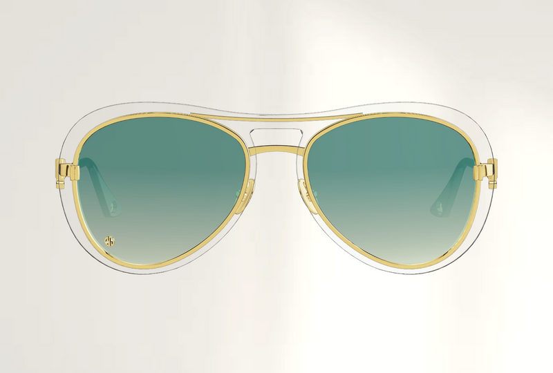 Lunettes de luxe de soleil Dyades doree - Verre vert degrade pilote - Decor masque transparent - Vue face