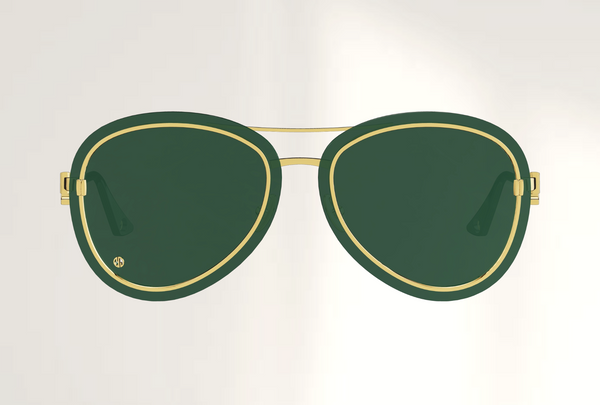 Lunettes de luxe de soleil Dyades doree - Verre vert electrique pilote - Decor verre vert electrique - Vue face
