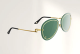 Lunettes de luxe de soleil Dyades doree - Verre vert electrique pilote - Decor verre vert electrique - Vue profil