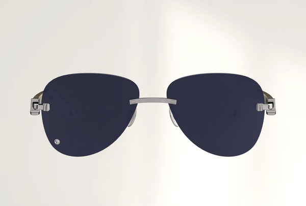 Lunettes de luxe de soleil Dyades platine - Verre bleu pilote - Corne Blanche - Vue face