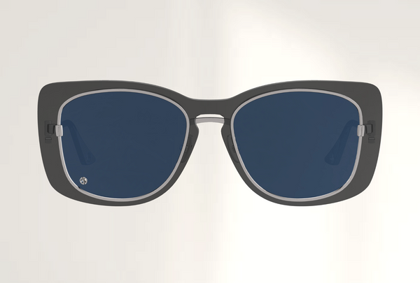 Lunettes de luxe de soleil Dyades platine - Verre bleu rondes - Decor masque gris electrique - Vue face