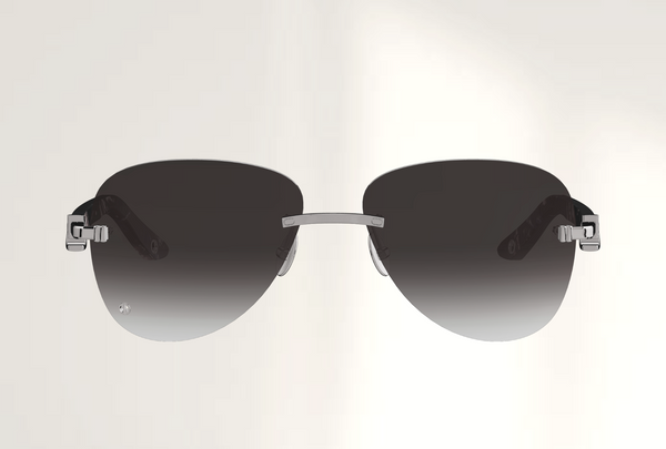Lunettes de luxe de soleil Dyades platine - Verre gris degrade pilote - Corne Noire - Vue face