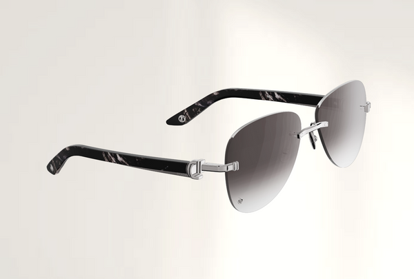 Lunettes de luxe de soleil Dyades platine - Verre gris degrade pilote - Corne Noire - Vue profil