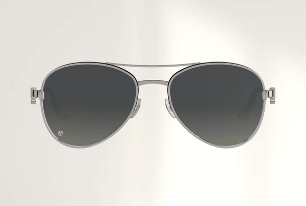 Lunettes de luxe de soleil Dyades platine - Verre gris polarisant pilote - Laque noire - Vue face