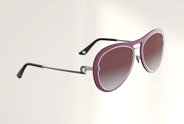Lunettes de luxe de soleil Dyades platine - Verre violet degrade pilote - Decor masque violet - Vue profil