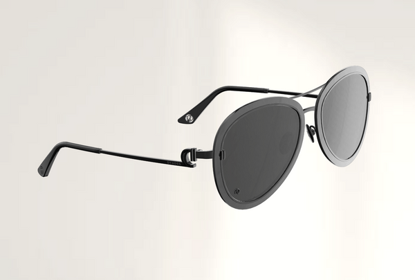 Lunettes de luxe de soleil Dyades PVD noir - Verre gris pilote - Decor verre noir - Vue profil
