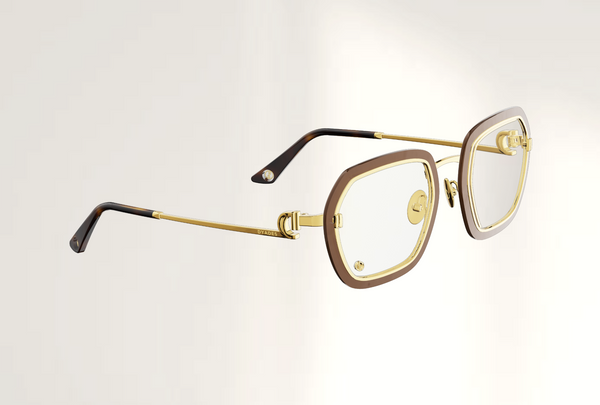 Lunettes de luxe de vue Dyades doree - Verre optique sans correction carrees - Decor verre marron - Vue profil