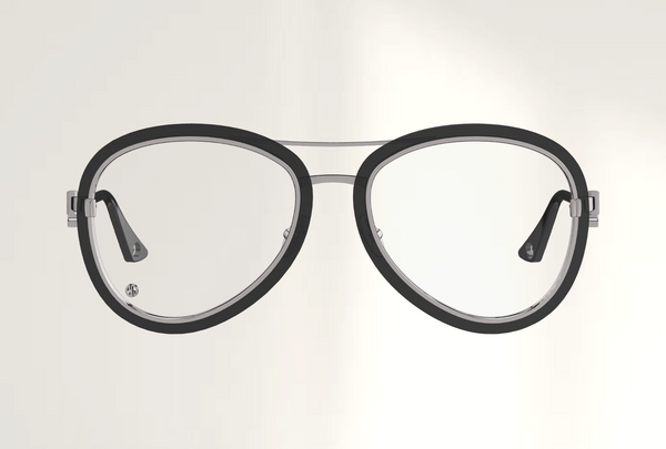 Lunettes de luxe de vue Dyades platine - Verre optique sans correction pilote - Decor verre gris - Vue face