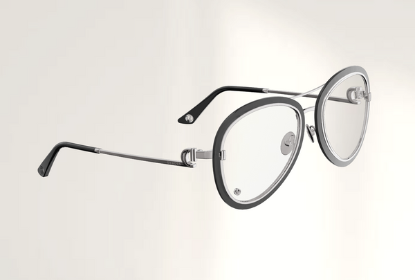 Lunettes de luxe de vue Dyades platine - Verre optique sans correction pilote - Decor verre gris - Vue profil