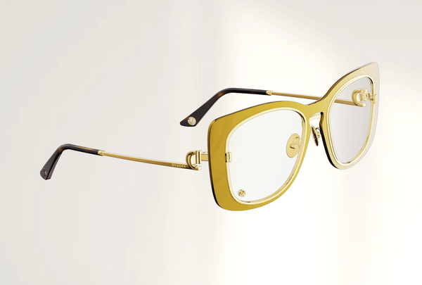 Lunettes de luxe pour ecran Dyades doree - Verre anti-lumiere bleue rondes - Decor masque dore - Vue profil